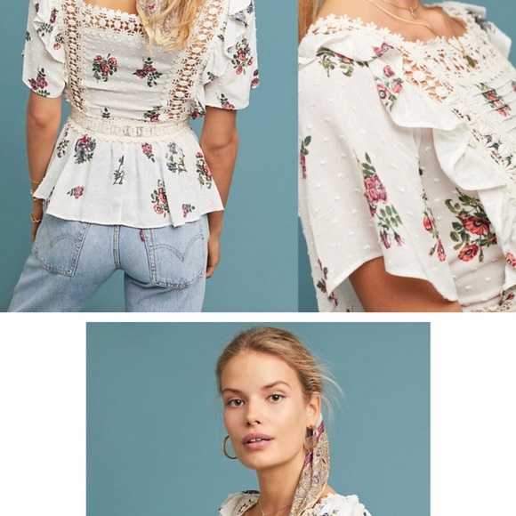 ANTHROPOLOGIE Eri + Ali Roussillon Floral Top EUC SIZE L BOHO unique pep… - Picture 2 of 11